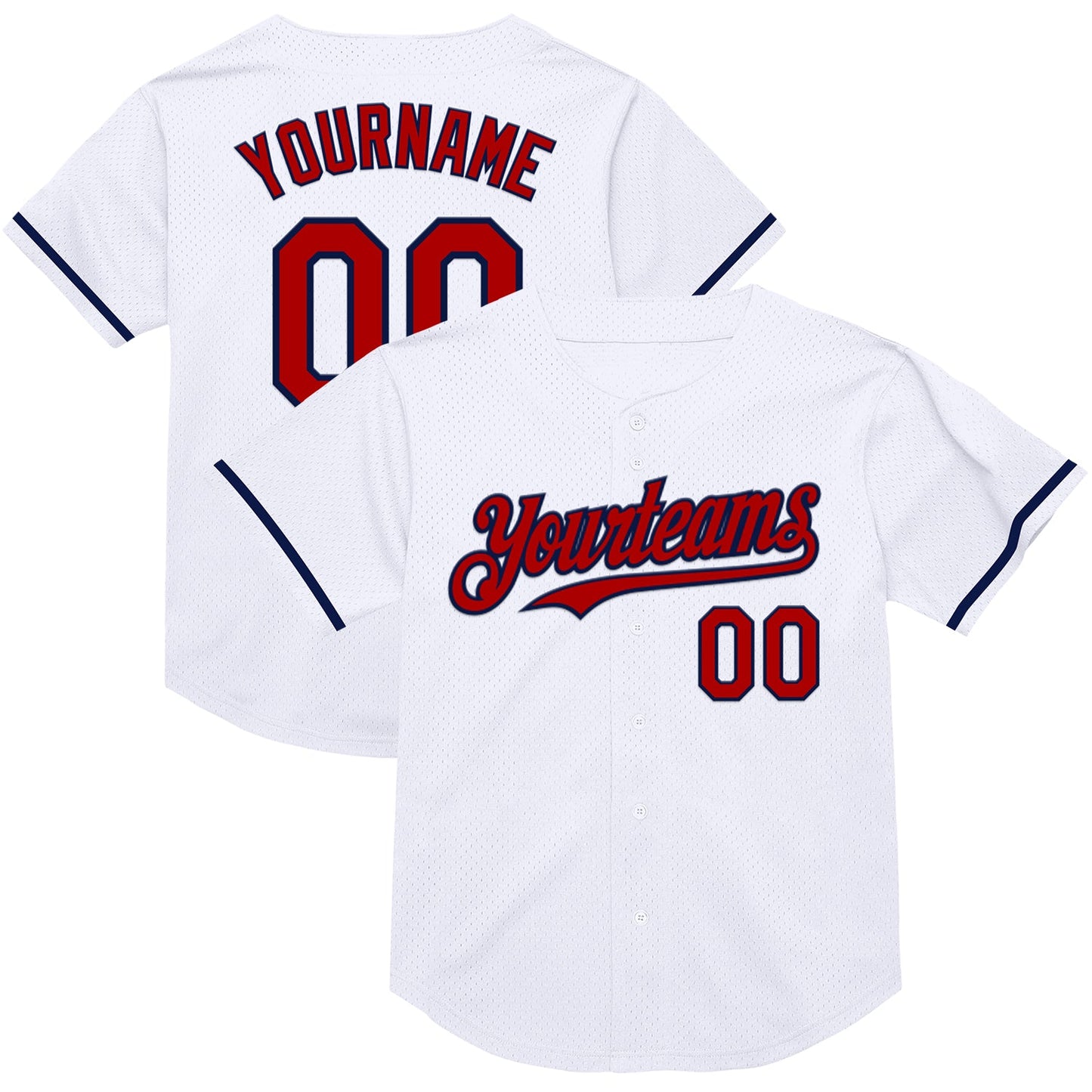 Custom White Red-Navy Mesh Authentic Throwback Baseball Jersey - Sky-Custom
