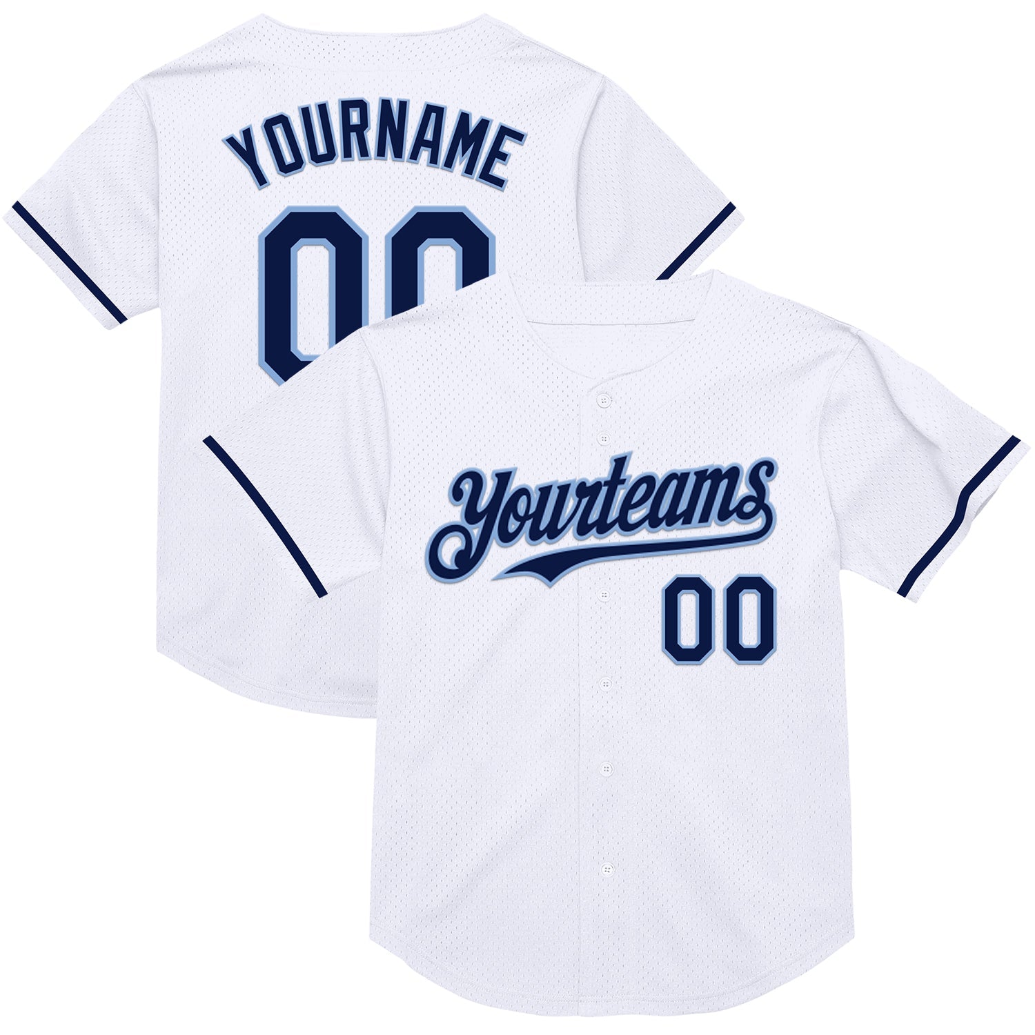 Custom White Navy-Light Blue Mesh Authentic Throwback Baseball Jersey - Sky-Custom