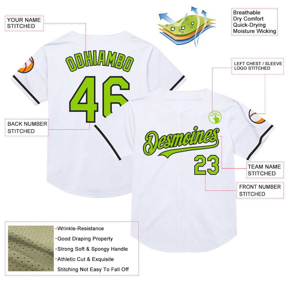 Custom White Neon Green-Black Mesh Authentic Throwback Baseball Jersey - Sky-Custom