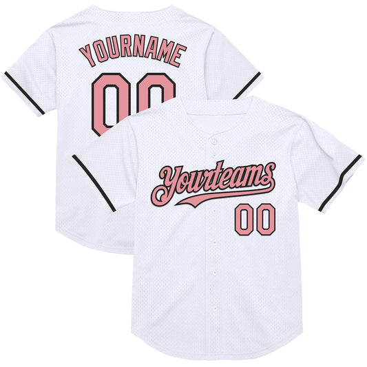 Custom White Medium Pink-Black Mesh Authentic Throwback Baseball Jersey - Sky-Custom