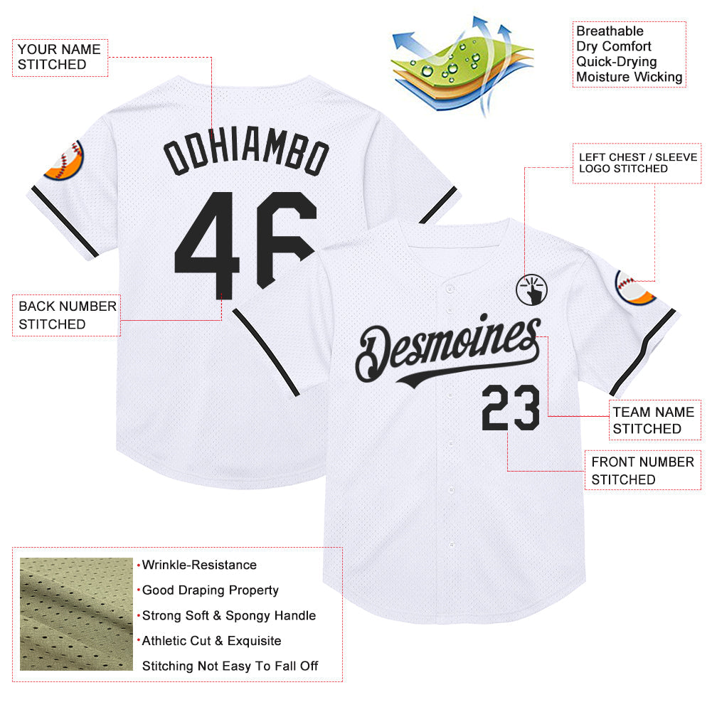 Custom White Black Mesh Authentic Throwback Baseball Jersey - Sky-Custom