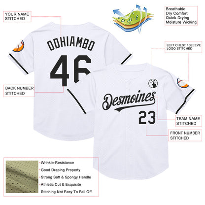 Custom White Black Mesh Authentic Throwback Baseball Jersey - Sky-Custom