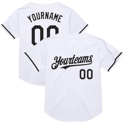 Custom White Black Mesh Authentic Throwback Baseball Jersey - Sky-Custom