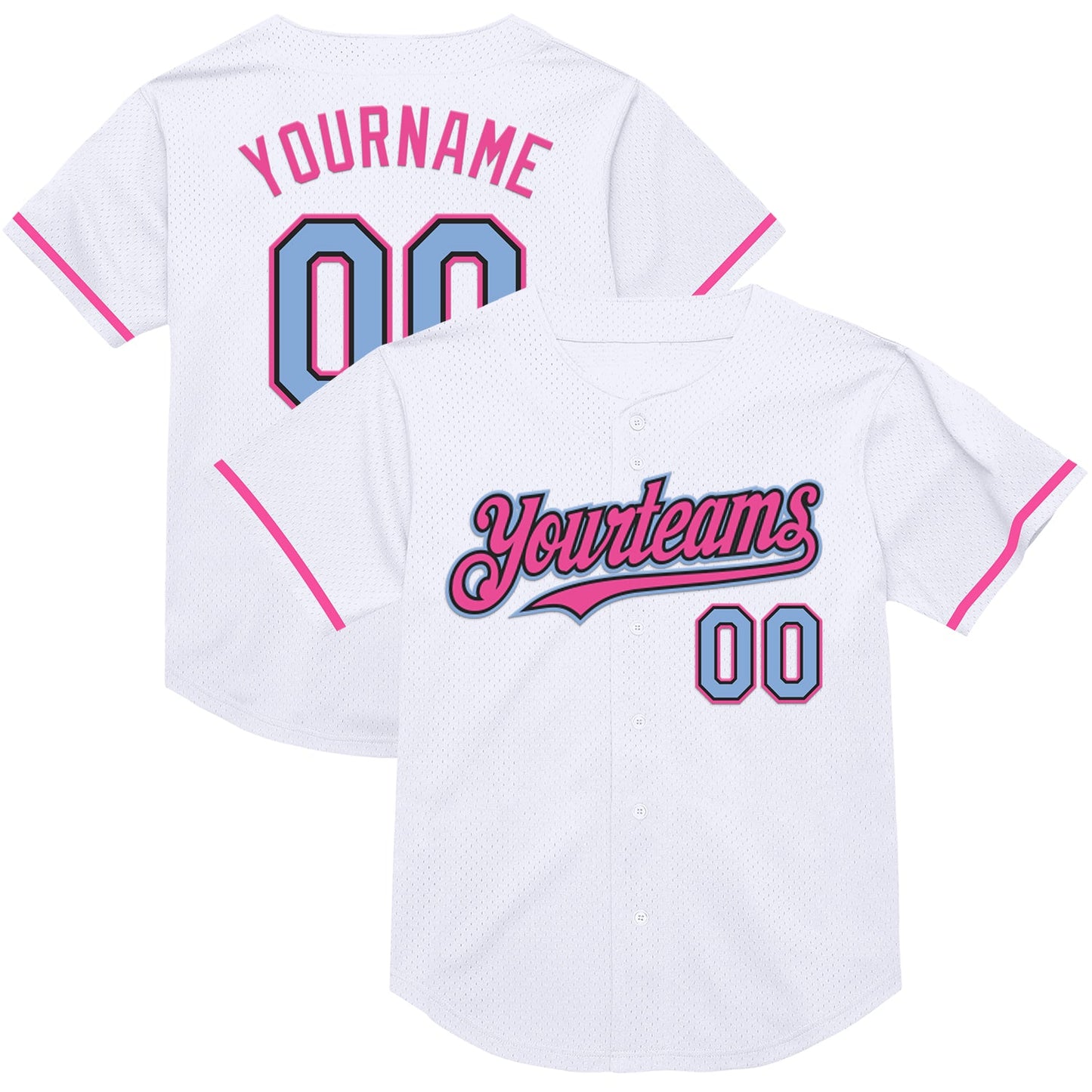 Custom White Light Blue Black-Pink Mesh Authentic Throwback Baseball Jersey - Sky-Custom