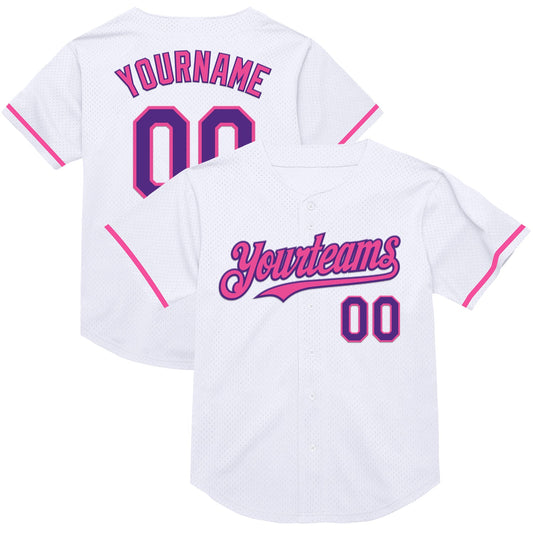 Custom White Purple-Pink Mesh Authentic Throwback Baseball Jersey - Sky-Custom