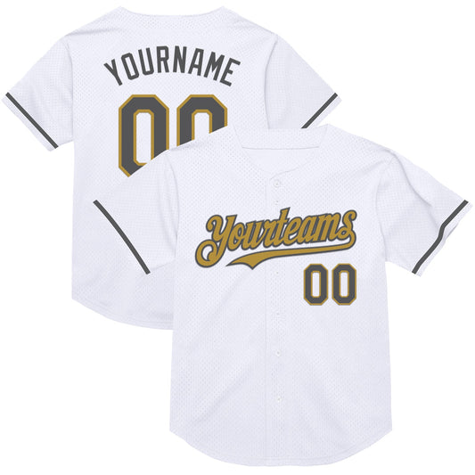 Custom White Steel Gray-Old Gold Mesh Authentic Throwback Baseball Jersey - Sky-Custom