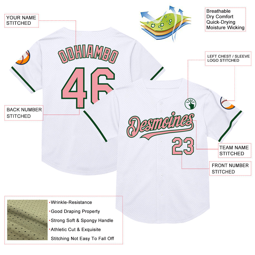 Custom White Medium Pink-Green Mesh Authentic Throwback Baseball Jersey - Sky-Custom