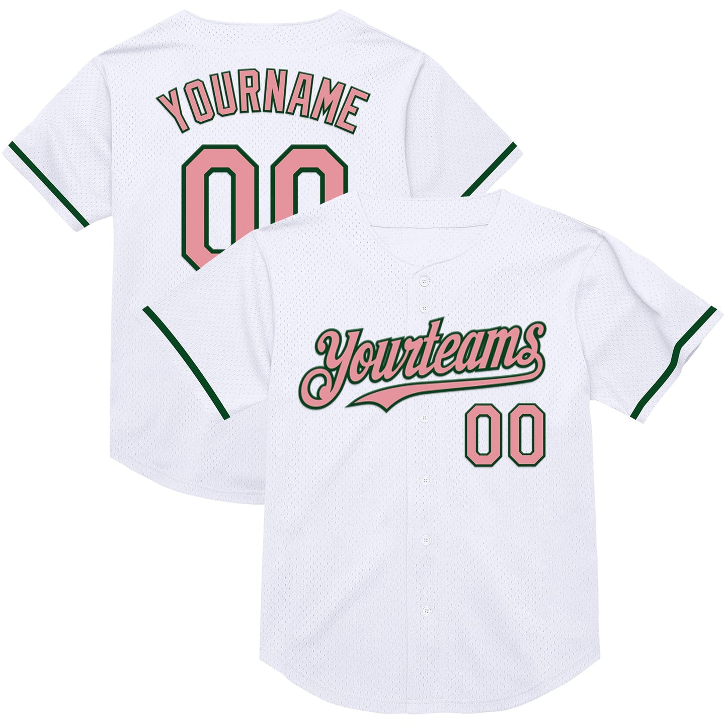 Custom White Medium Pink-Green Mesh Authentic Throwback Baseball Jersey - Sky-Custom
