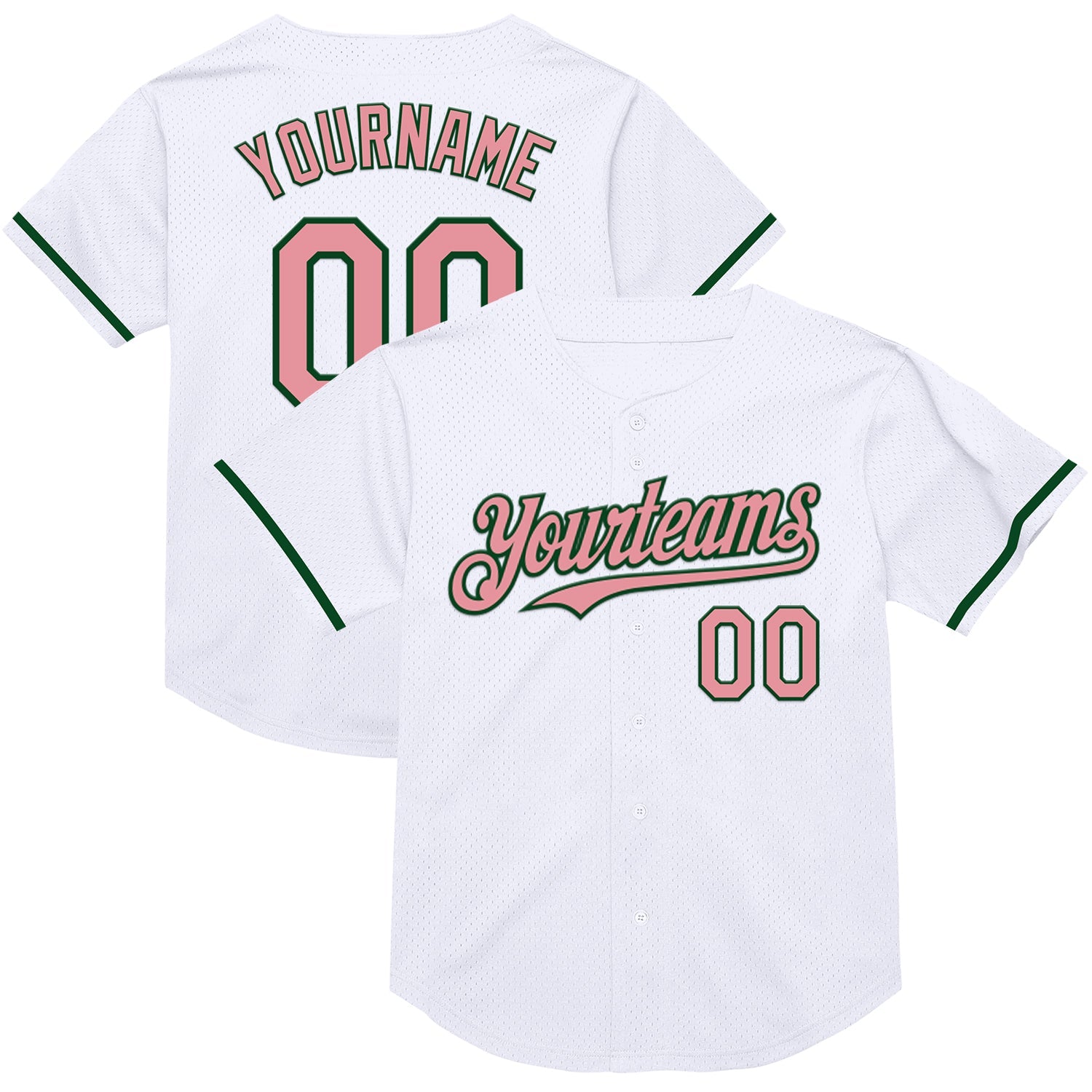 Custom White Medium Pink-Green Mesh Authentic Throwback Baseball Jersey - Sky-Custom