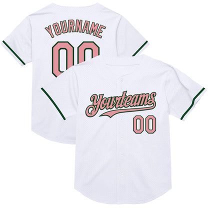 Custom White Medium Pink-Green Mesh Authentic Throwback Baseball Jersey - Sky-Custom