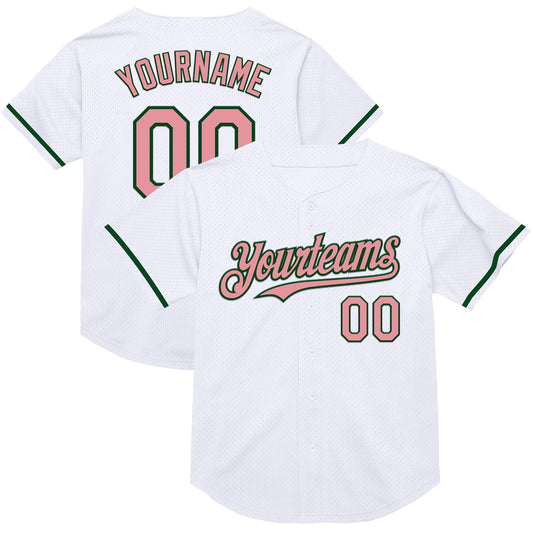 Custom White Medium Pink-Green Mesh Authentic Throwback Baseball Jersey - Sky-Custom