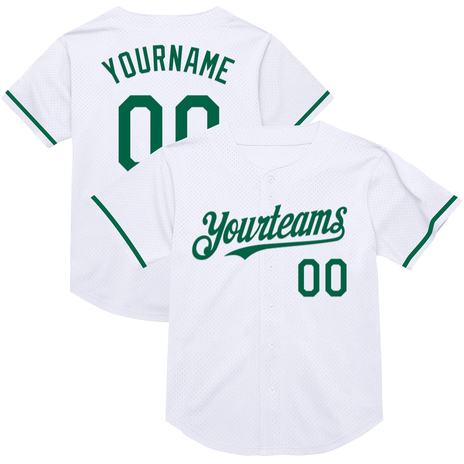 Custom White Kelly Green Mesh Authentic Throwback Baseball Jersey - Sky-Custom
