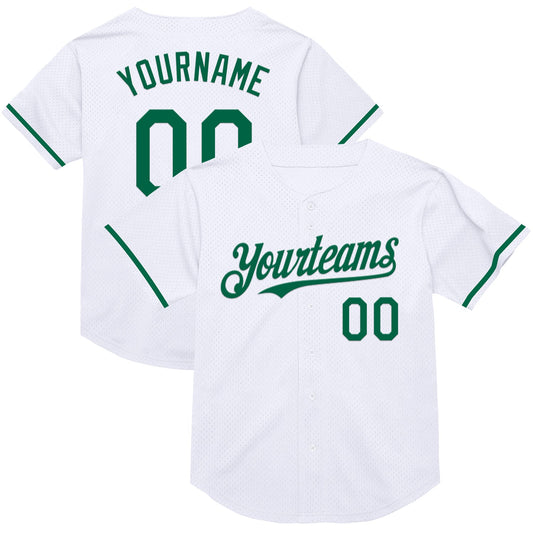 Custom White Kelly Green Mesh Authentic Throwback Baseball Jersey - Sky-Custom