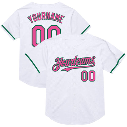 Custom White Pink-Kelly Green Mesh Authentic Throwback Baseball Jersey - Sky-Custom