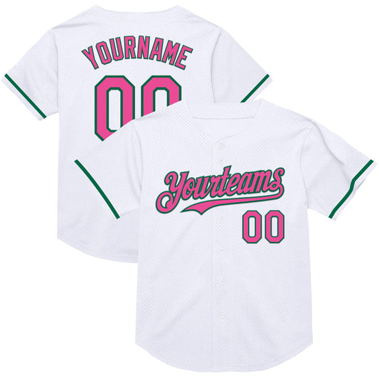Custom White Pink-Kelly Green Mesh Authentic Throwback Baseball Jersey - Sky-Custom
