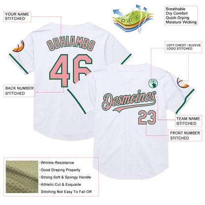 Custom White Medium Pink-Kelly Green Mesh Authentic Throwback Baseball Jersey - Sky-Custom