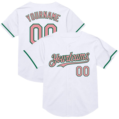 Custom White Medium Pink-Kelly Green Mesh Authentic Throwback Baseball Jersey - Sky-Custom