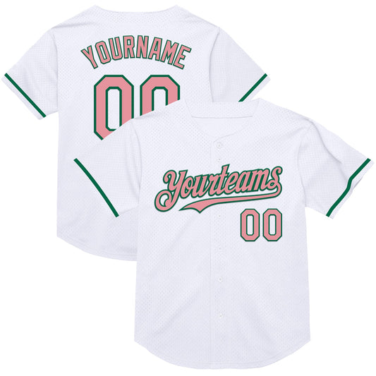 Custom White Medium Pink-Kelly Green Mesh Authentic Throwback Baseball Jersey - Sky-Custom