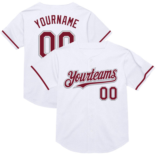 Custom White Crimson-Gray Mesh Authentic Throwback Baseball Jersey - Sky-Custom