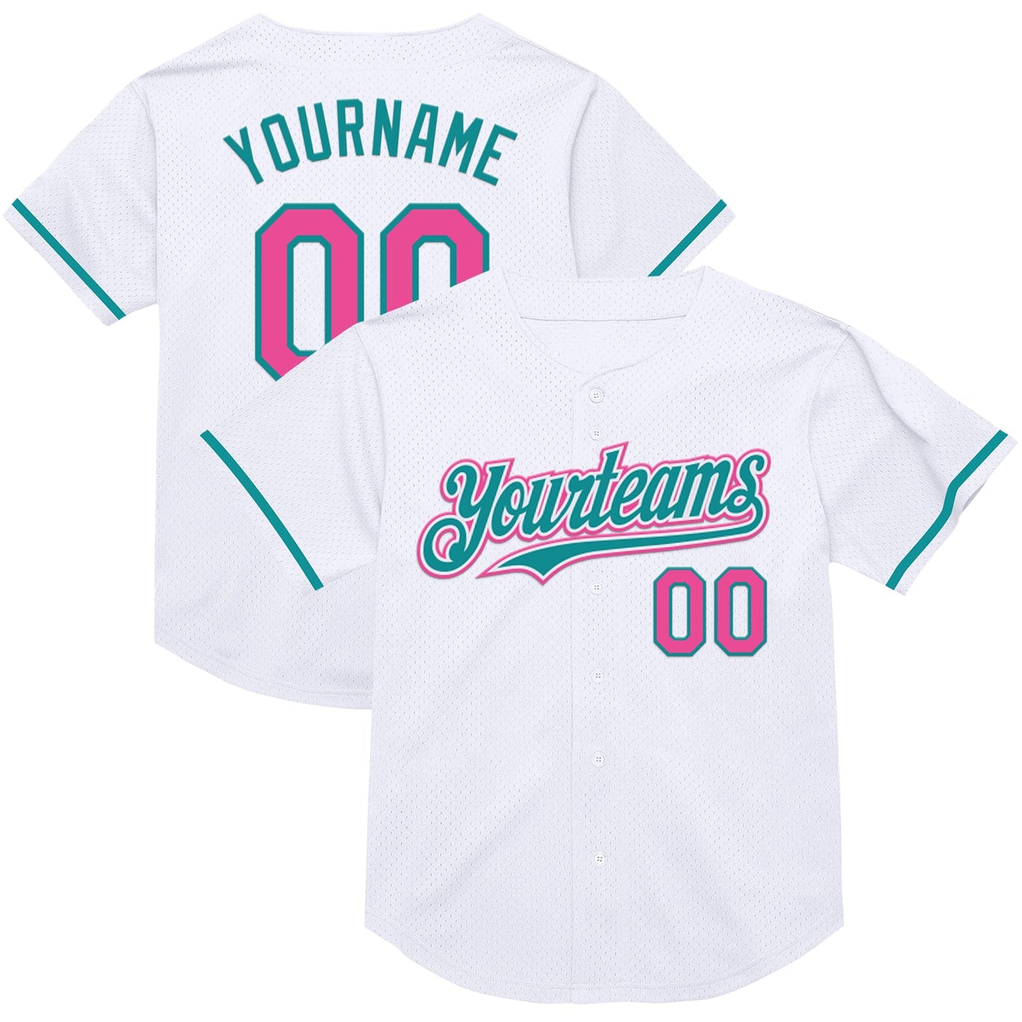 Custom White Pink-Teal Mesh Authentic Throwback Baseball Jersey - Sky-Custom