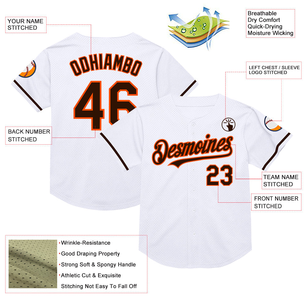 Custom White Brown-Orange Mesh Authentic Throwback Baseball Jersey - Sky-Custom