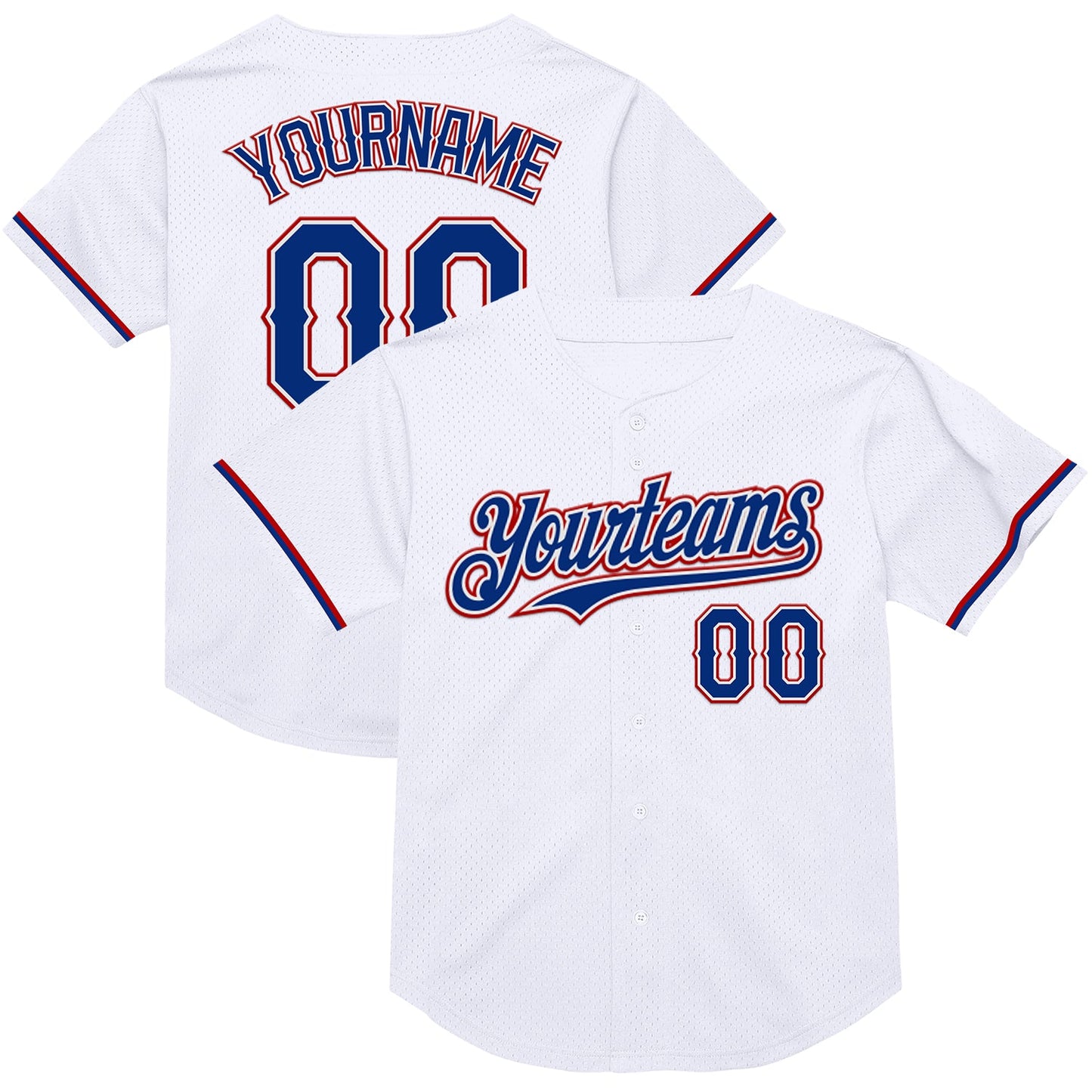 Custom White Royal-Red Mesh Authentic Throwback Baseball Jersey - Sky-Custom