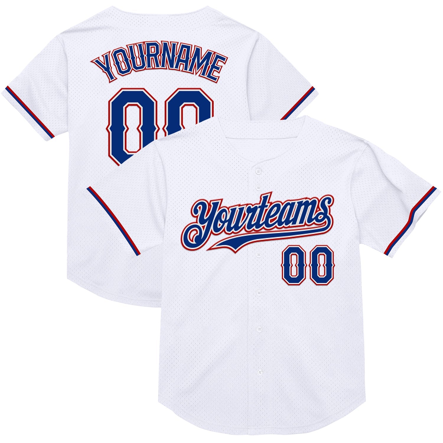 Custom White Royal-Red Mesh Authentic Throwback Baseball Jersey - Sky-Custom