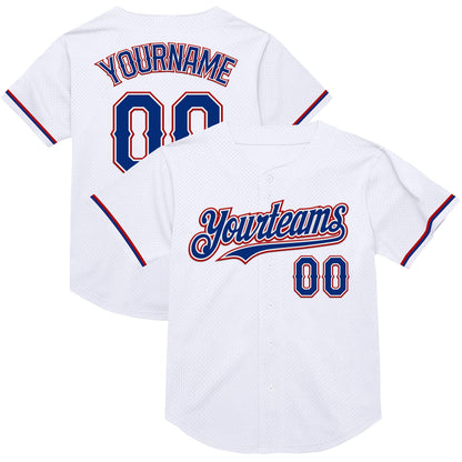 Custom White Royal-Red Mesh Authentic Throwback Baseball Jersey - Sky-Custom