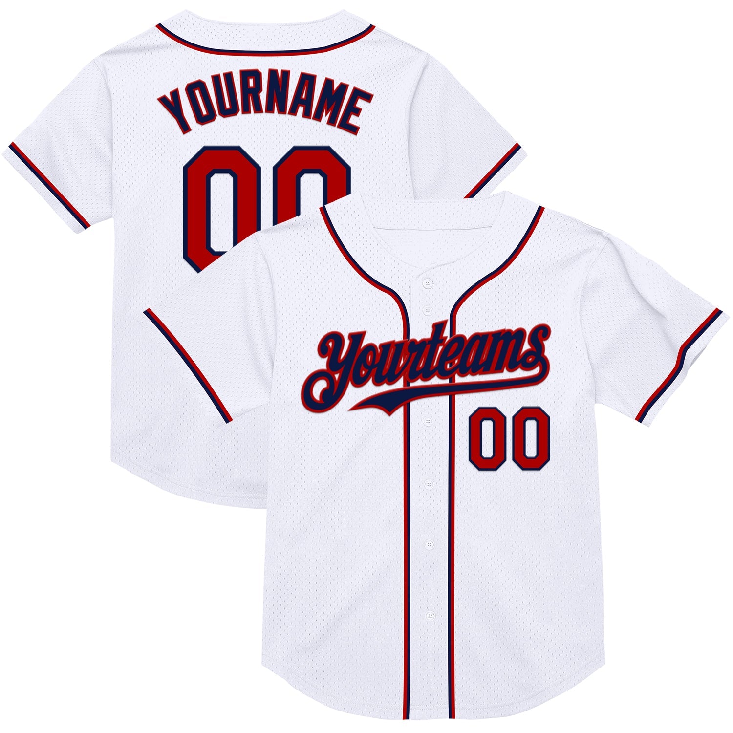 Custom White Red-Navy Mesh Authentic Throwback Baseball Jersey - Sky-Custom