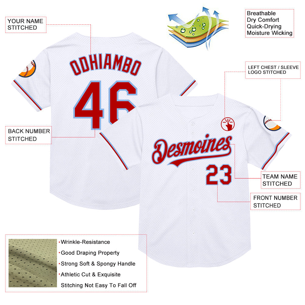 Custom White Red-Light Blue Mesh Authentic Throwback Baseball Jersey - Sky-Custom