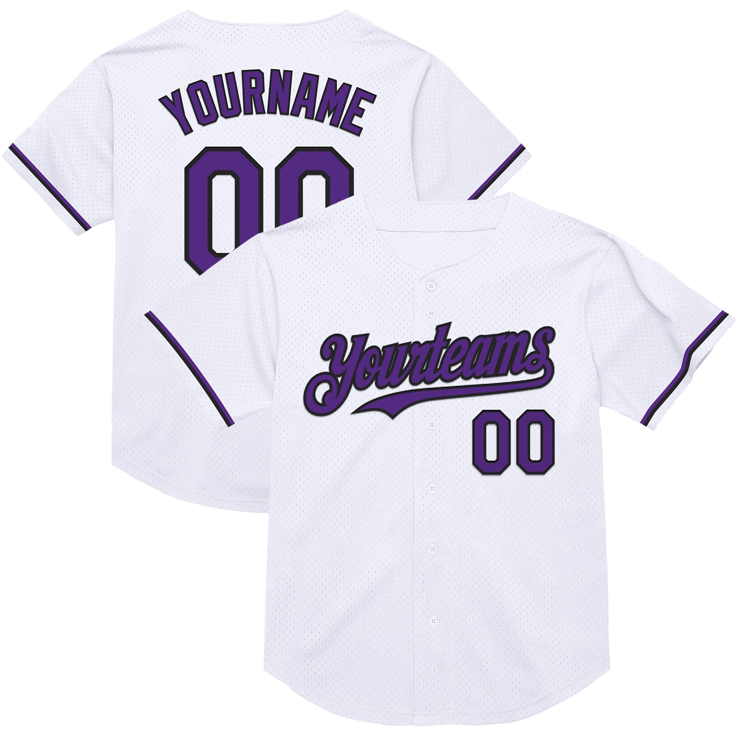 Custom White Purple-Black Mesh Authentic Throwback Baseball Jersey - Sky-Custom