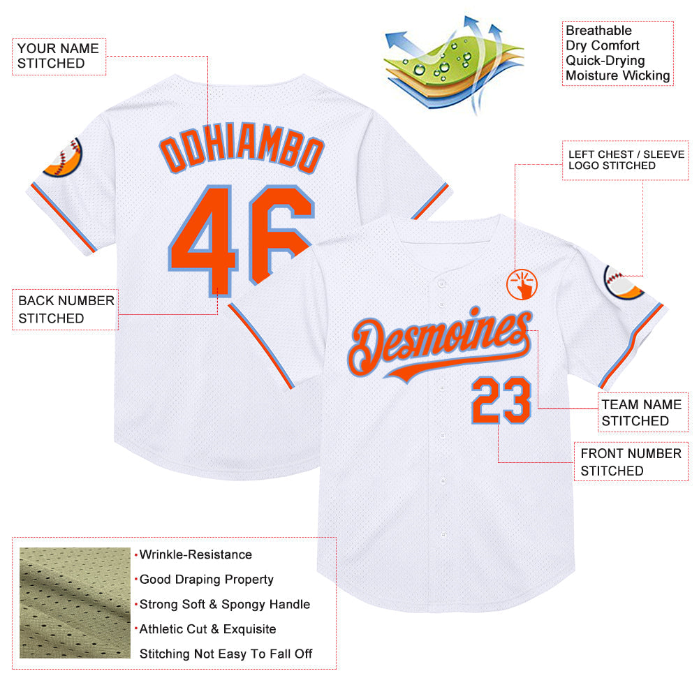 Custom White Orange-Powder Blue Mesh Authentic Throwback Baseball Jersey - Sky-Custom