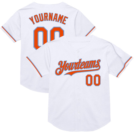 Custom White Orange-Powder Blue Mesh Authentic Throwback Baseball Jersey - Sky-Custom