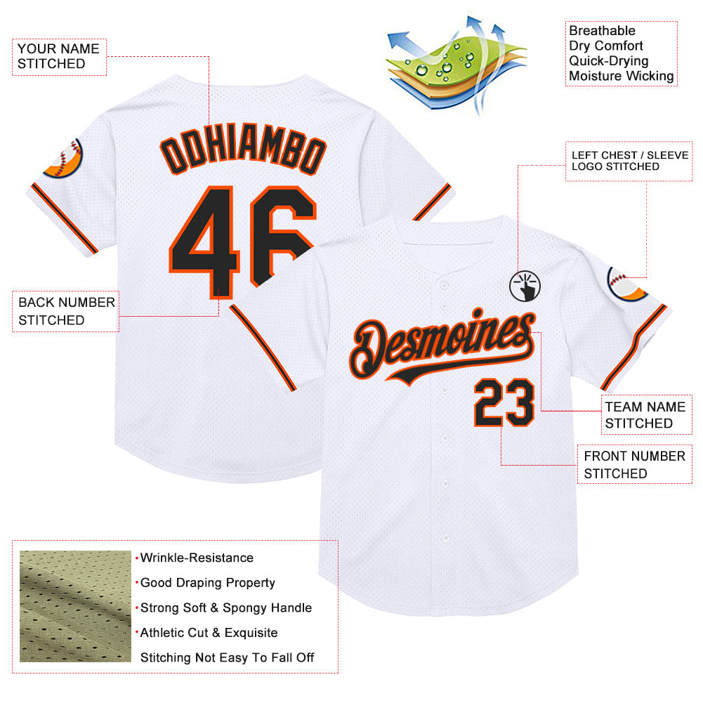 Custom White Black-Orange Mesh Authentic Throwback Baseball Jersey - Sky-Custom