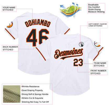 Custom White Black-Orange Mesh Authentic Throwback Baseball Jersey - Sky-Custom