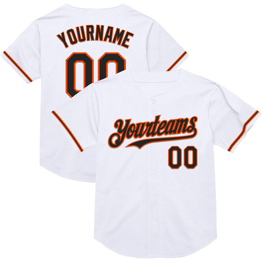 Custom White Black-Orange Mesh Authentic Throwback Baseball Jersey - Sky-Custom