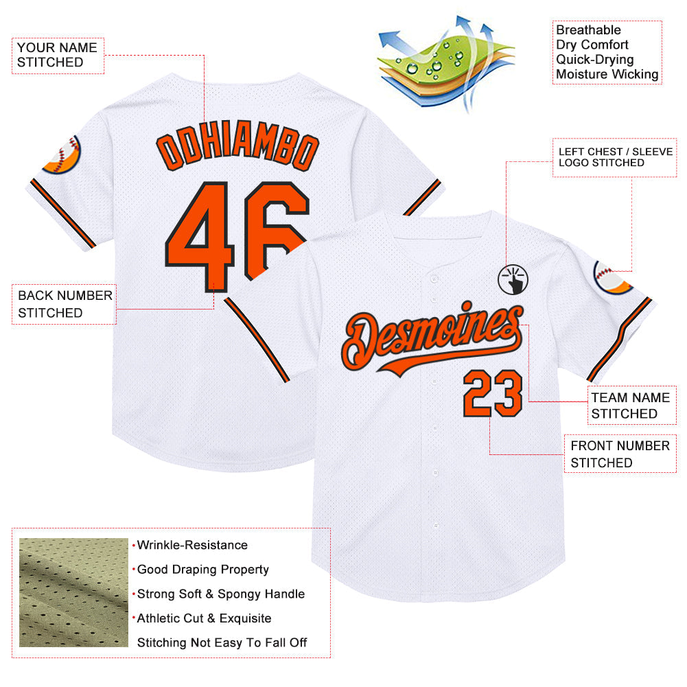 Custom White Orange-Black Mesh Authentic Throwback Baseball Jersey - Sky-Custom