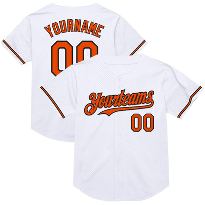 Custom White Orange-Black Mesh Authentic Throwback Baseball Jersey - Sky-Custom