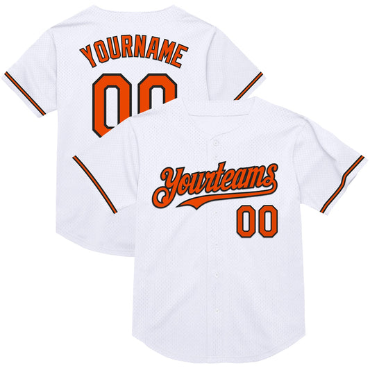Custom White Orange-Black Mesh Authentic Throwback Baseball Jersey - Sky-Custom