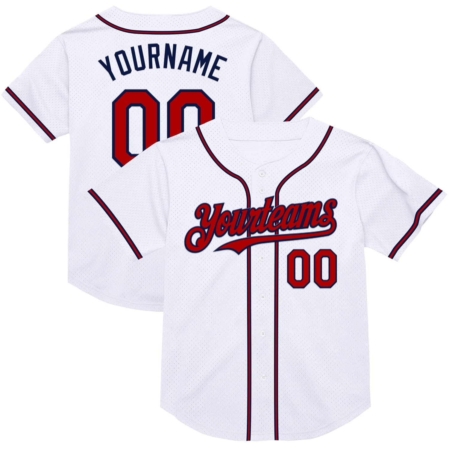 Custom White Red-Navy Mesh Authentic Throwback Baseball Jersey - Sky-Custom