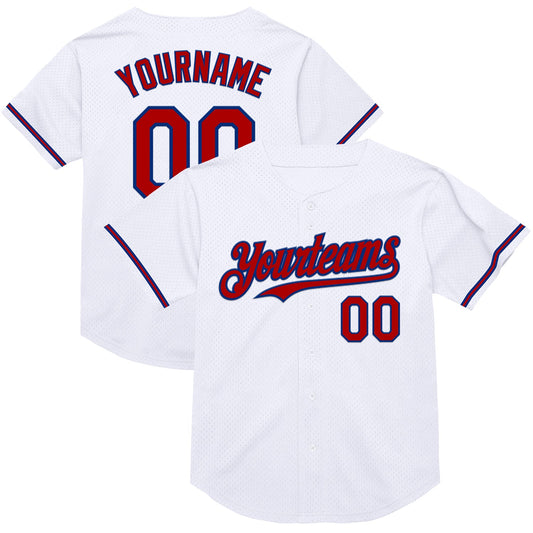 Custom White Red-Royal Mesh Authentic Throwback Baseball Jersey - Sky-Custom