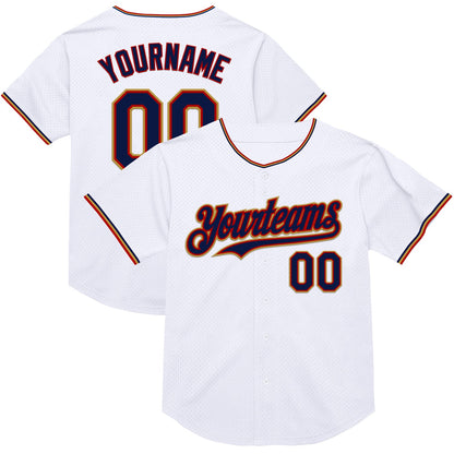 Custom White Navy Red-Old Gold Mesh Authentic Throwback Baseball Jersey - Sky-Custom