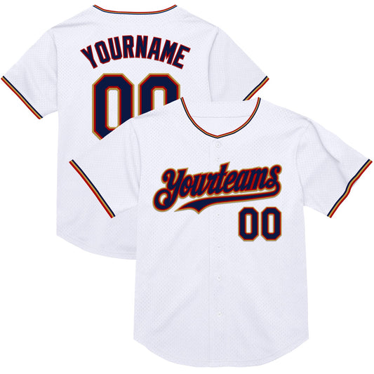 Custom White Navy Red-Old Gold Mesh Authentic Throwback Baseball Jersey - Sky-Custom