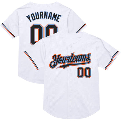 Custom White Black Powder Blue-Orange Mesh Authentic Throwback Baseball Jersey - Sky-Custom