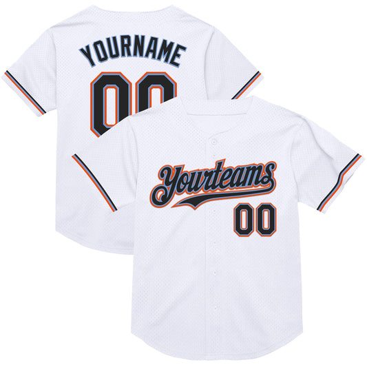 Custom White Black Powder Blue-Orange Mesh Authentic Throwback Baseball Jersey - Sky-Custom