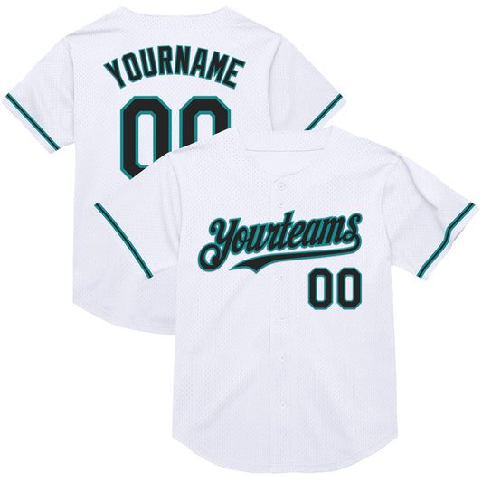 Custom White Black-Teal Mesh Authentic Throwback Baseball Jersey - Sky-Custom