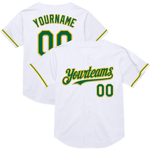 Custom White Kelly Green-Yellow Mesh Authentic Throwback Baseball Jersey - Sky-Custom