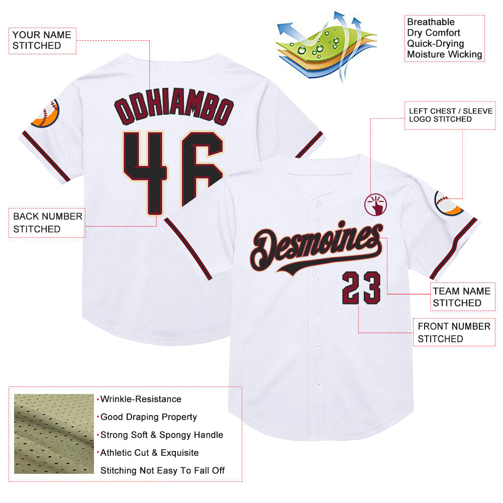 Custom White Black Crimson-Cream Mesh Authentic Throwback Baseball Jersey - Sky-Custom