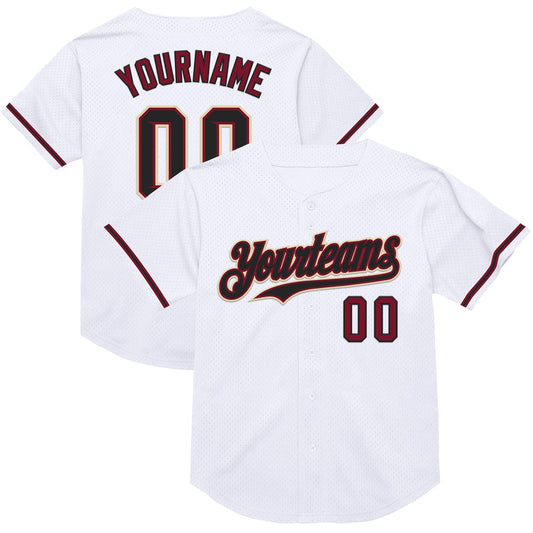 Custom White Black Crimson-Cream Mesh Authentic Throwback Baseball Jersey - Sky-Custom