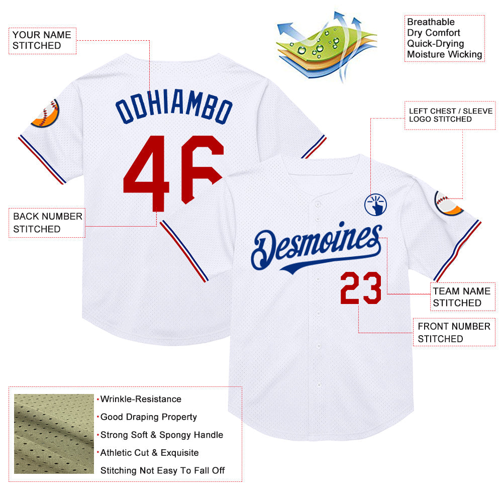 Custom White Red-Royal Mesh Authentic Throwback Baseball Jersey - Sky-Custom